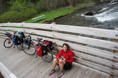 A snack break by the river during the decent from the pass
