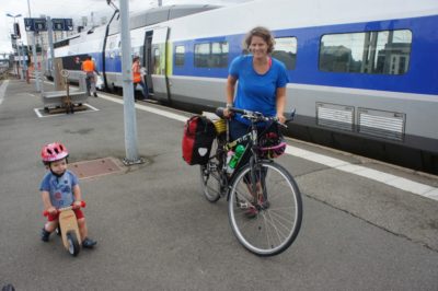 Arriving to Rennes and hopping on the balance bike